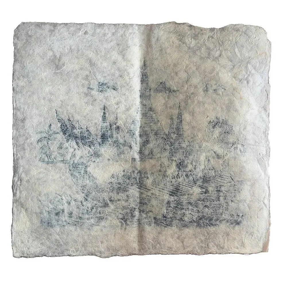 Vintage Thai Temple Rubbing Handmade Paper Wall Art Royal Barge 22x20